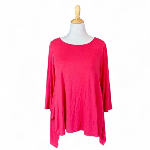 Lisa Bayne Tops - Lisa Bayne Asymmetrical Hem Tunic Top Sz Large 3/4 Sleeve Rayon Coral USA